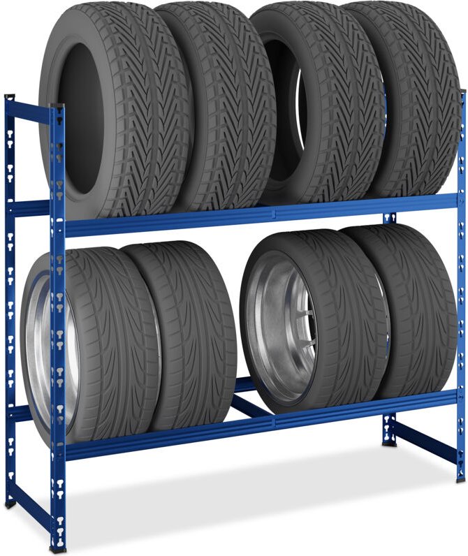 Relaxdays Reifenregal für 8 Reifen, HxBxT: 100 x 110 x 35 cm, 150 kg, verzinkter Stahl, Stecksystem, Räderregal, blau