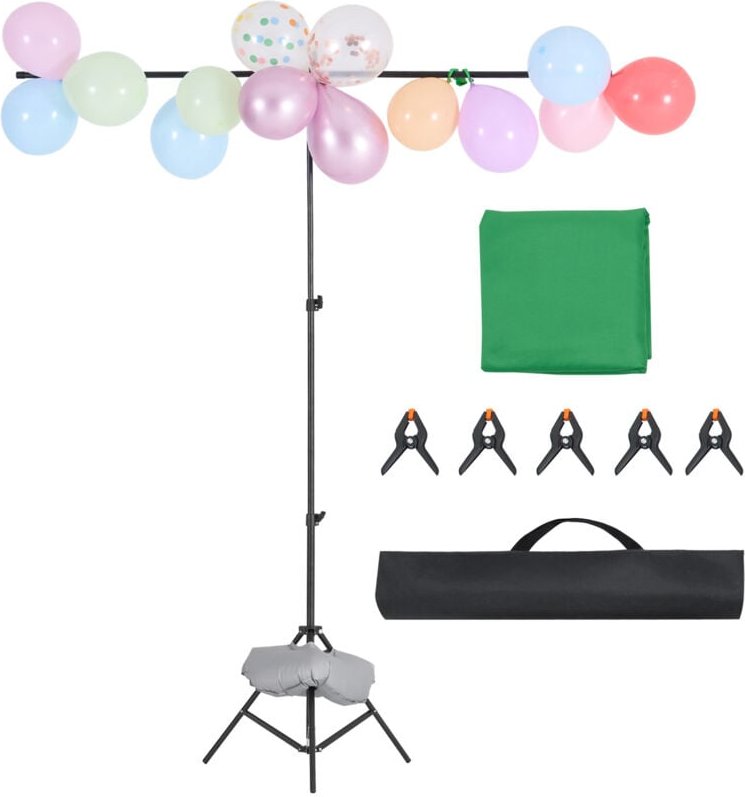 Mophorn - 5 x 6,5 ft verstellbarer Hintergrundständer, tragbar mit 3 Querstangen, robuster Projektionsleinwandständer, f...