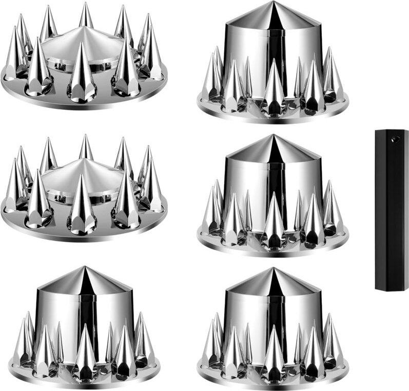 Mophorn - Radkappen für Vorder- und Hinterachse, Achsabdeckung mit Spikes für Sattelschlepper, rostbeständige ABS-Radmut...