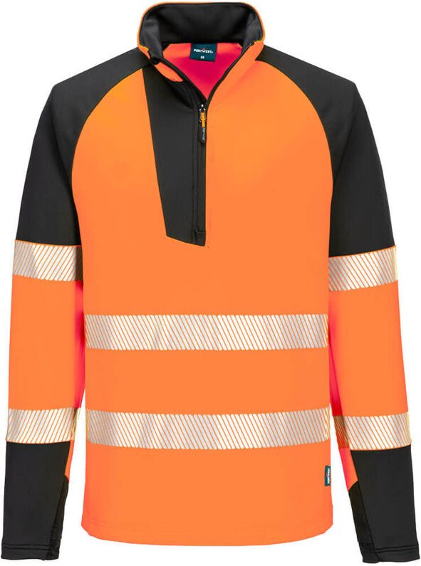 Pw3 Hi-Vis Sweatshirt mit Reißverschluss – Größe 4XL – Orange/Schwarz – Portwest