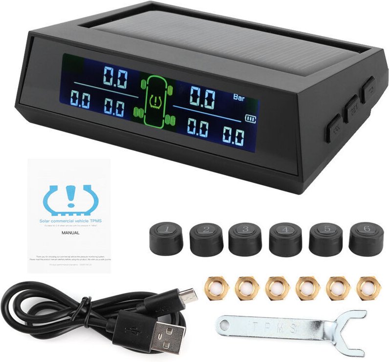 Reifendruckkontrollsystem, solarbetriebener TPMS-Detektor mit externem 6"-LCD-Sensor für Wohnmobile