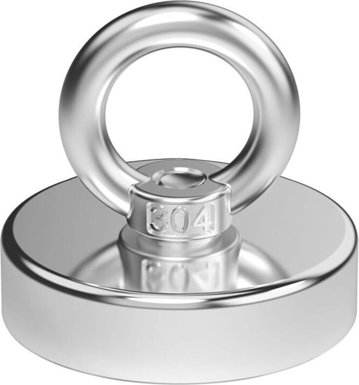 Neodym-Magnet, 150 kg, 60 mm Durchmesser, mit stabilem Hebering, geeignet zum Magnetangeln