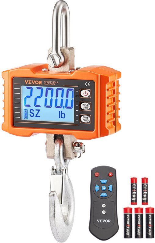 Industrielle Hängewaage, 1000 kg, robuste digitale Kranwaage mit Fernbedienung, Lastenwaage, Gehäuse aus Aluminiumguss, ...