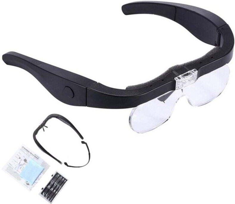 Wiederaufladbare Kopflupe zum Lesen und für Freizeitaktivitäten mit 2 LED-Leuchten und Linsen