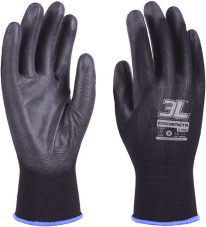 Pack. 12 schwarze Polyurethan-Nylon-Handschuhe mittlerer Größe 8