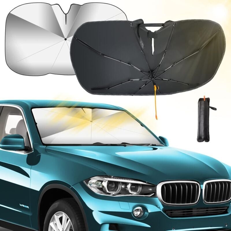 Parapluie Pare Soleil Pare Brise Avant de Voiture, Rotation à 360° Amélioré Parapluie de Voiture Pliable Pare-Soleil Cou...