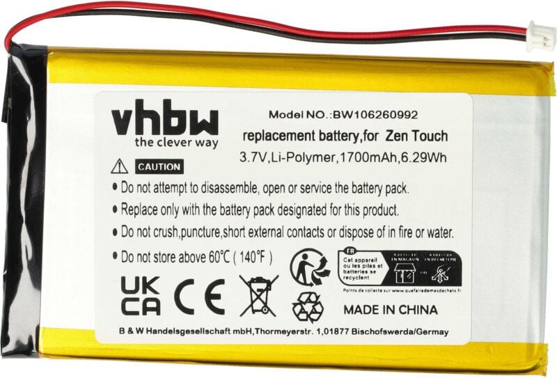 Thumbnail - Vhbw - 1x Akku kompatibel mit Creative Zen Touch Labs Jukebox, Touch Labs Jukebox 20GB MP3-Player Musik Player (1700 mAh...