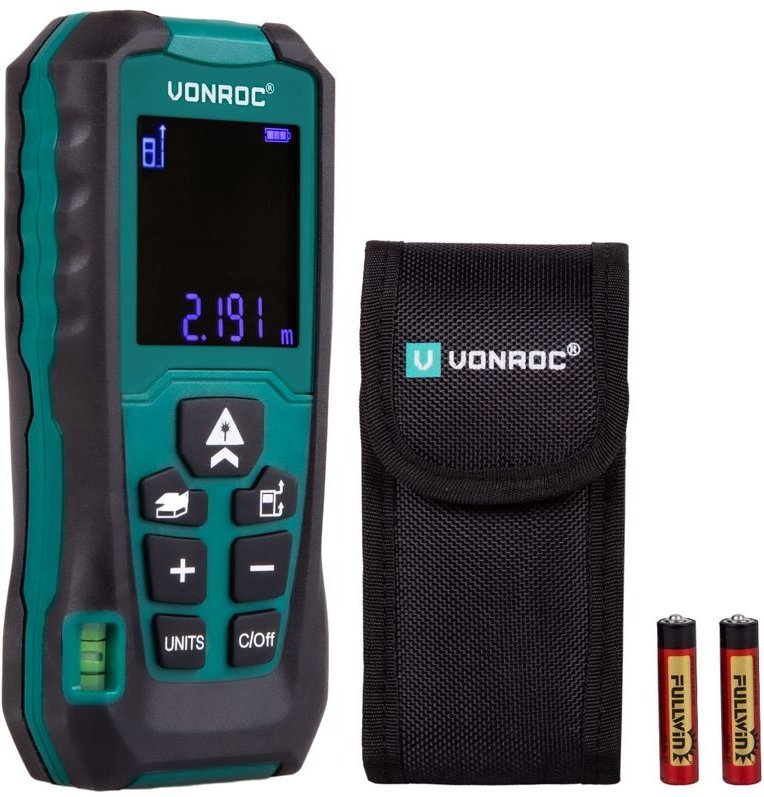 Vonroc - Laser Entfernungsmesser 40m Länge - Fläche - Volumen - Höhe - Entfernung