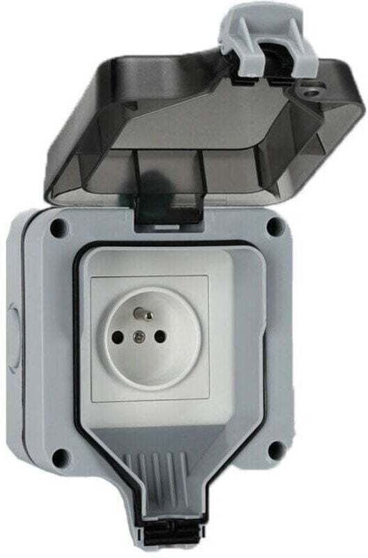 IP66 spritzwassergeschützte, einreihige Außensteckdose mit regensicherem Anschluss, ein Loch