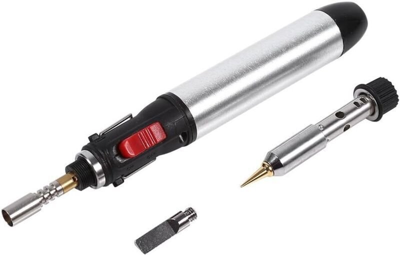 Tragbares 4-in-1-Akku-Lötkolben-Set mit Butangas, verstellbaren Schweißbrennern und Werkzeugen zum Schweißen, Brandmaler...