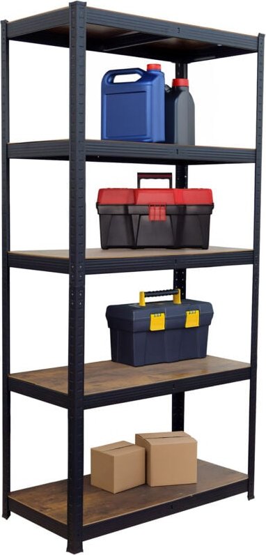 Relaxdays Schwerlastregal, 875 kg, HxBxT 180 x 90 x 45 cm, 5 Ebenen, Holzoptik, Lagerregal, Stahl & MDF, schwarz/ braun