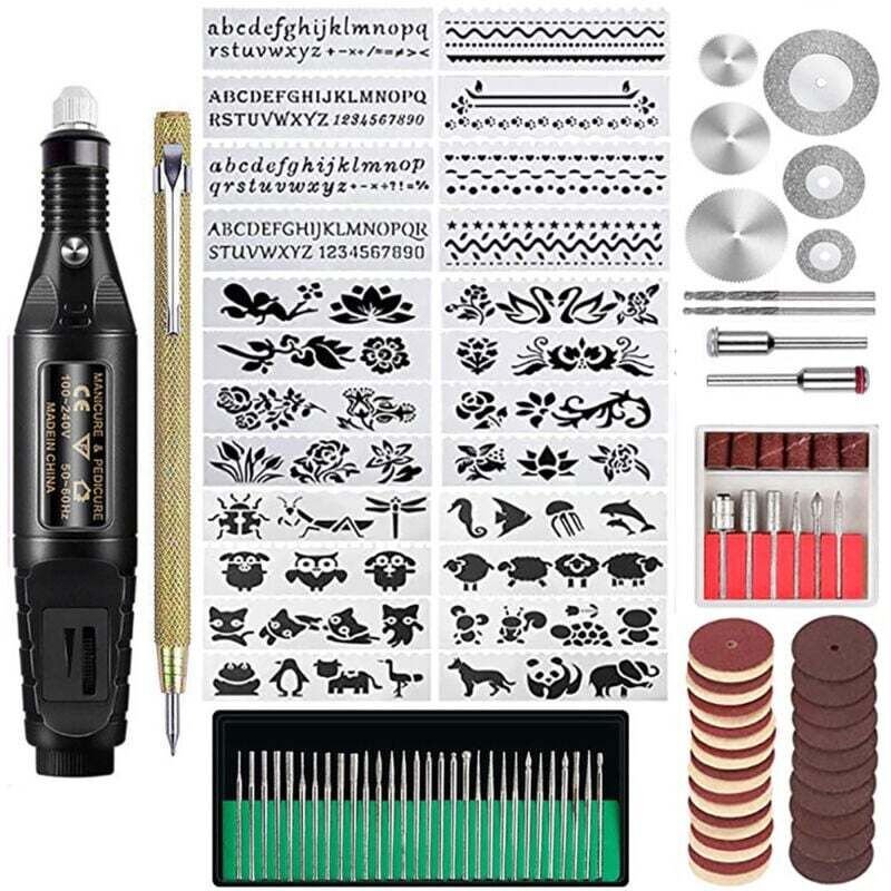 Kit Gravure 107 Pièces Stylo Graveur Filaire Multifonction Outil Rotatif pour Bijoux Verre Bois Métal