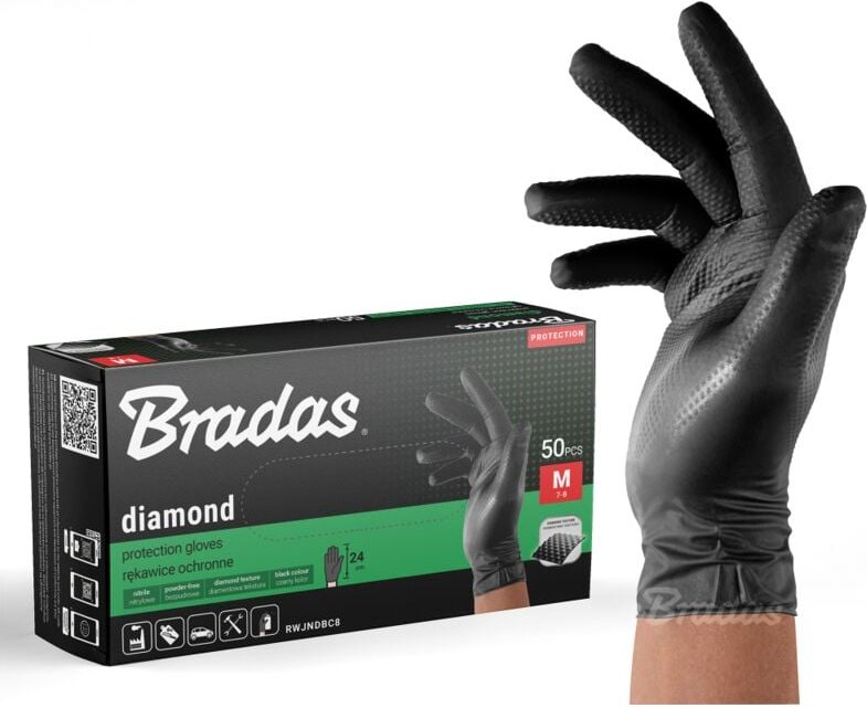 Handschuhe Diamond Nitril Schwarz M (7-8), öl- und chemikalienbeständig, schwarz für zusätzlichen Schutz, Packung of 50 ...