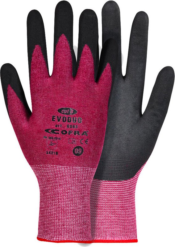 Evoduo Arbeitshandschuhe - 6 (xs) - Schwarz / Rot - Schwarz / Rot - Cofra
