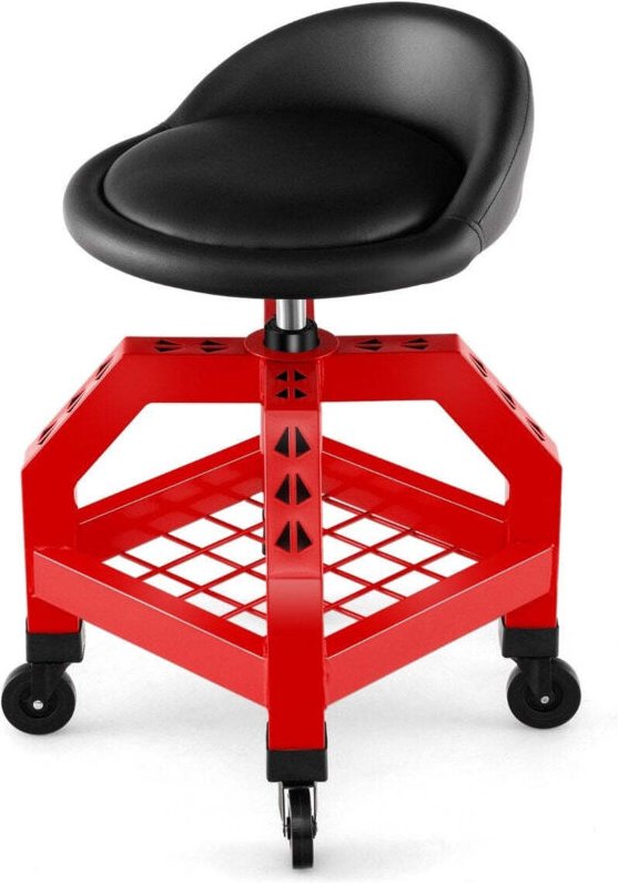 Hohenverstellbarer werkstatthocker 150 kg tragkraft mit werkzeugablage werkstattstuhl rot