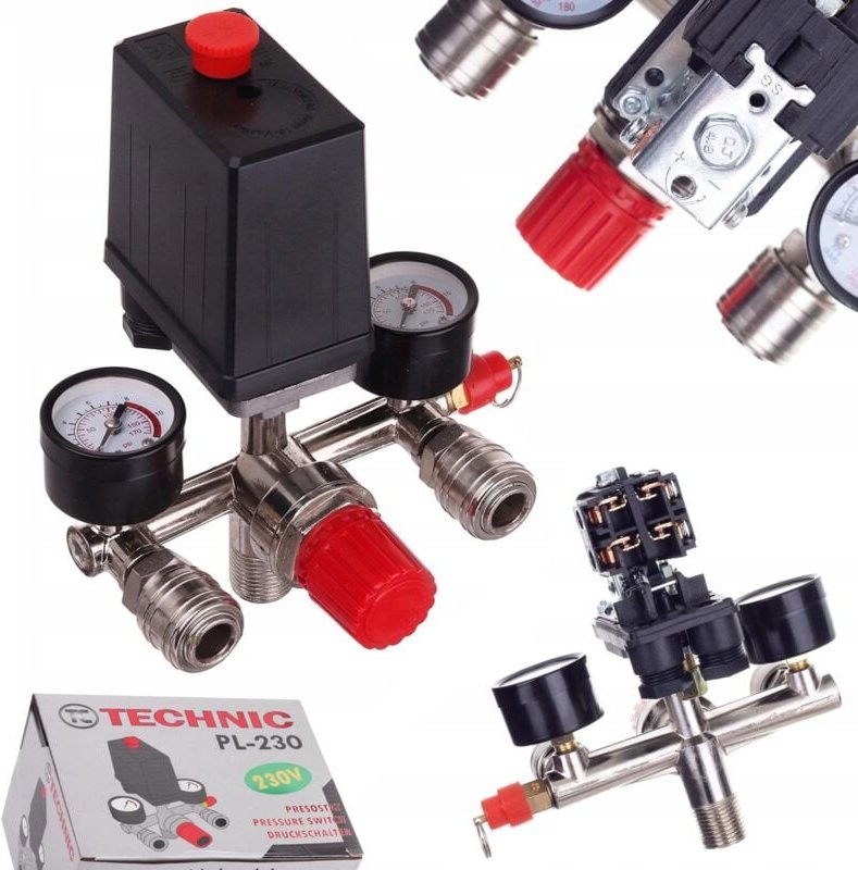 Druckschalter für 230-V-Kompressor, Druckschalter mit Druckminderer-Manometer