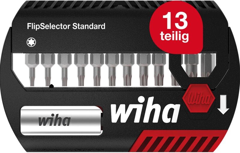 Bit Set FlipSelector 13 teilig i mit Gürtelclip i Standard 25 mm torx® i magnetischer Bithalter i Öffnen per Knopfdruck ...