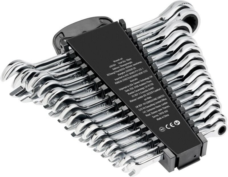 Mophorn 16-teiliger Ringmaulschlüsselsatz, Ratschenschlüsselsatz mit Organizer-Rack, Cr-V-Stahl, metrisch 8 mm bis 24 mm...