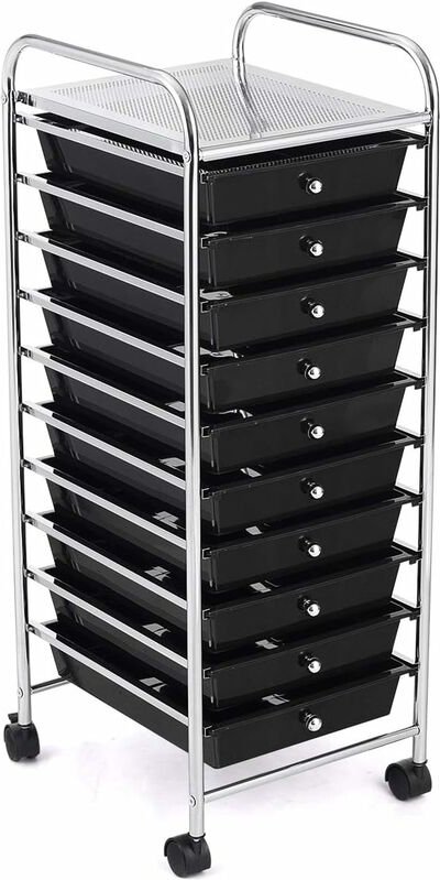 GOPLUS Rollwagen mit 10 Schubladen, Rollregal, Beistellwagen Haushaltswagen Rollcontainer Badrollwagen Badtrolley Badreg...
