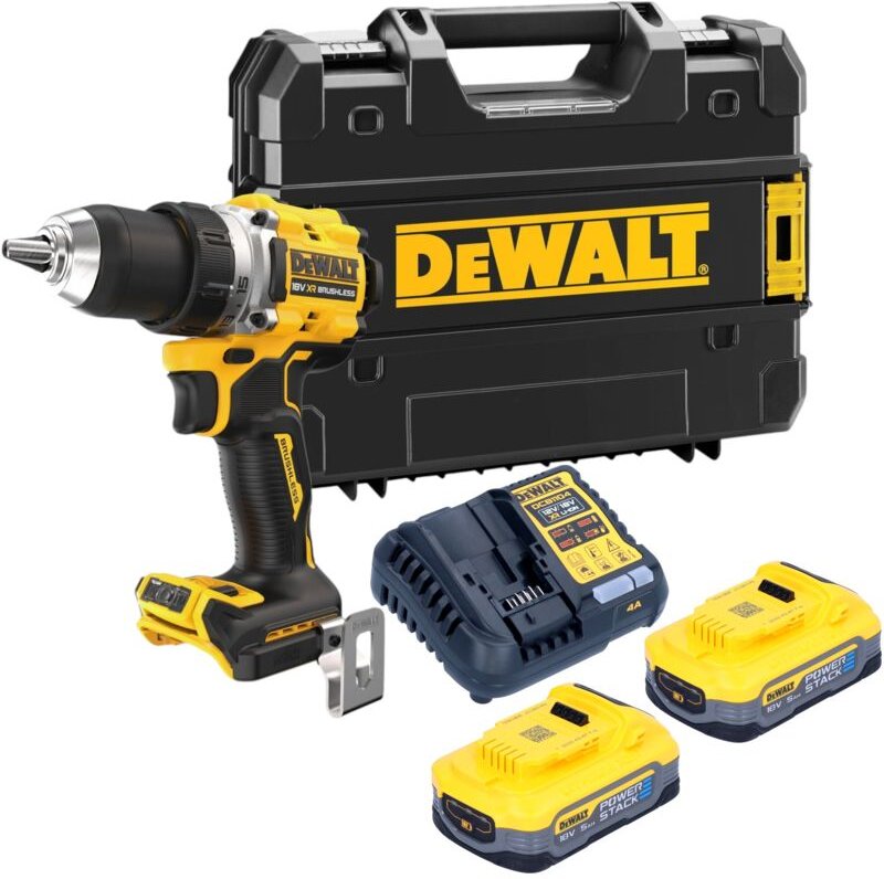 DeWalt DCD 800 H2T Akku Bohrschrauber 18 V 90 Nm Brushless + 2x Powerstack Akku 5,0 Ah + Ladegerät + TSTAK