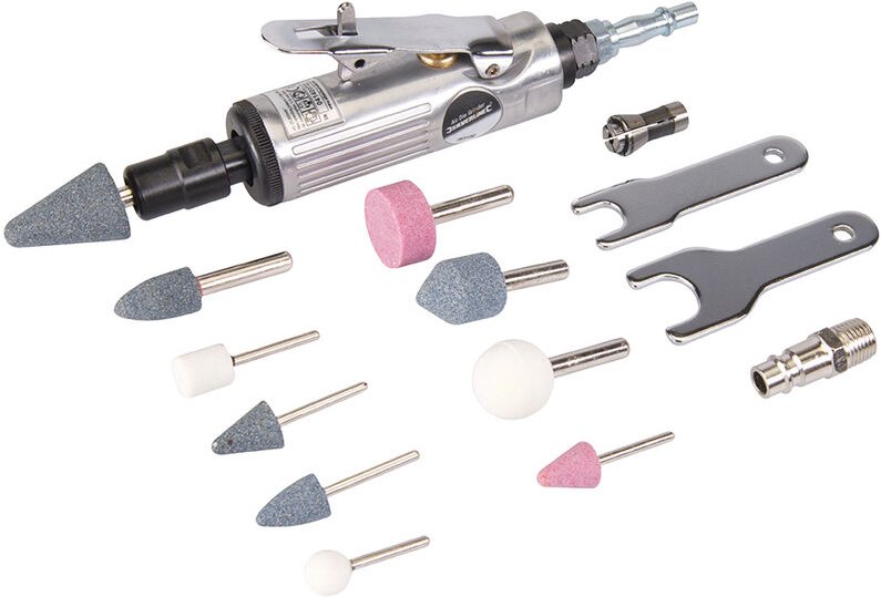 Druckluft-Geradschleifer mit Zubehör, 15-tlg. Satz 160 mm