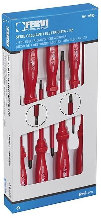 Set mit 6 Schlitz- und Kreuzschraubendrehern fur Elektriker Fervi 0355
