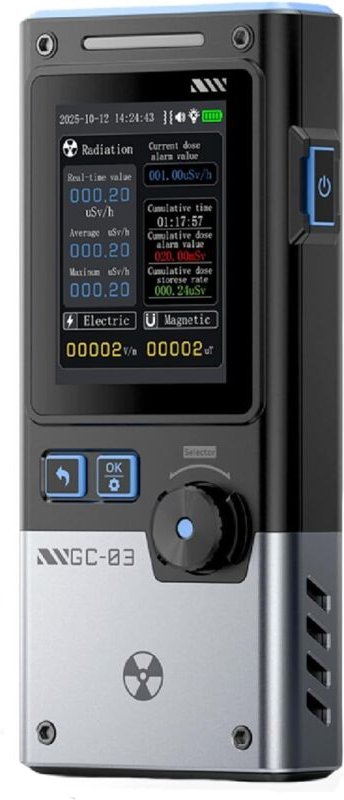 GC-03 Geigerzähler, 3-in-1 Multifunktions-Strahlungsdetektor für elektrische Felder, Magnetfelder und Kernstrahlung, 2,4...