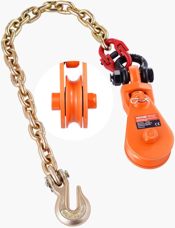 VEVOR 2-Tonnen-Umlenkrolle mit G80-Kette, drehbarem Schäkel, 74 mm Scheibe für 3/8-Zoll-Drahtseil, Forstseilwinde für Ab...