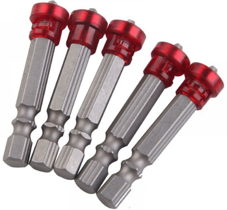 5-teiliges Elektroschrauber-Set, roter Sechskantgriff, 50-mm-Magnetspitze, Zubehör für Elektrowerkzeuge