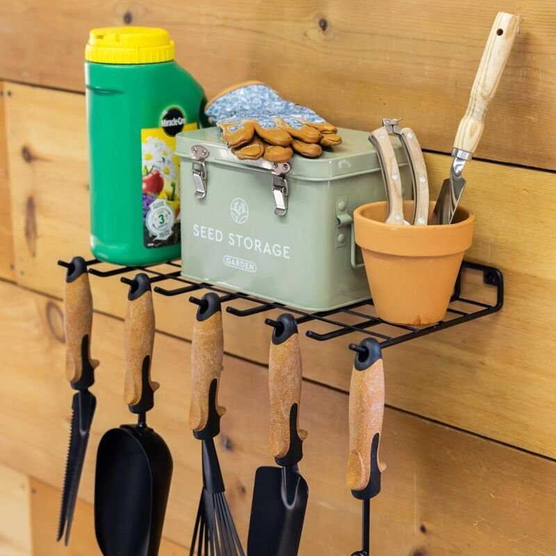 Organizzatore per attrezzi da giardino, mensola portaoggetti a parete per forniture da giardino
