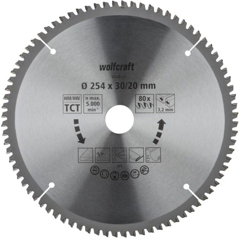 Wolfcraft Sägeblatt 254 mm für Kapp-Gehrungssäge 80 Zähne Kreissägeblatt