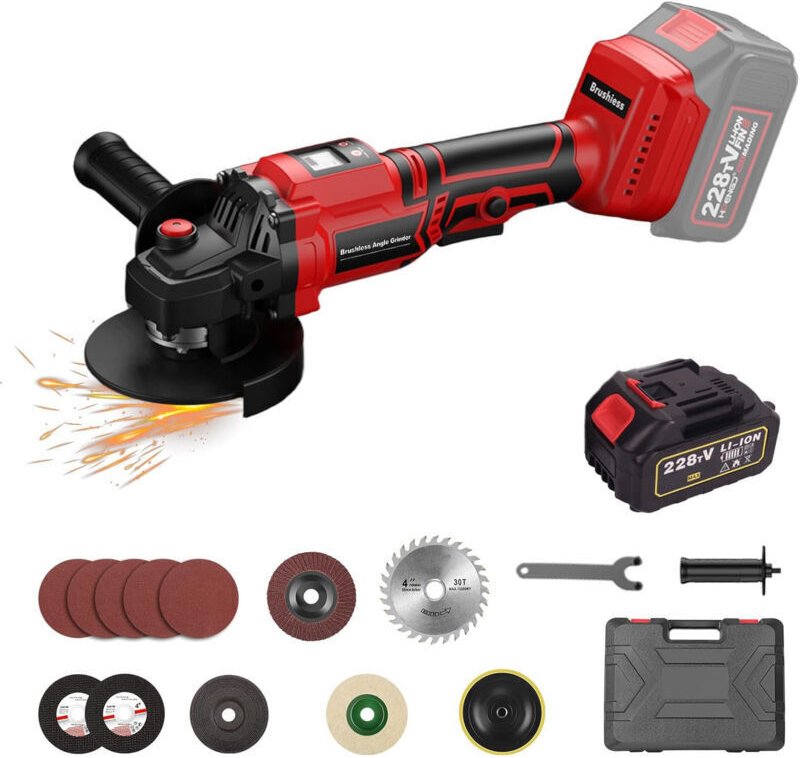 Vtizikl Meuleuse d'angle sans fil 21 V avec affichage numérique,3 modes,Meuleuse d'angle sans balais,meuleuse métallique...