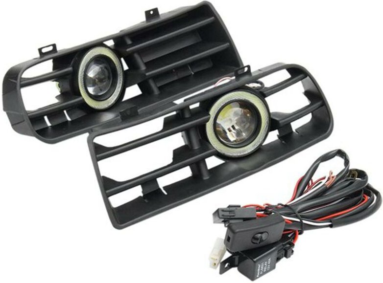 Woosien - 1 Paar Angel Eye Tagfahrlicht Nebelscheinwerfer Kühlergrill LED-Lampe mit Kabelsatz für Mk4 1998–2004