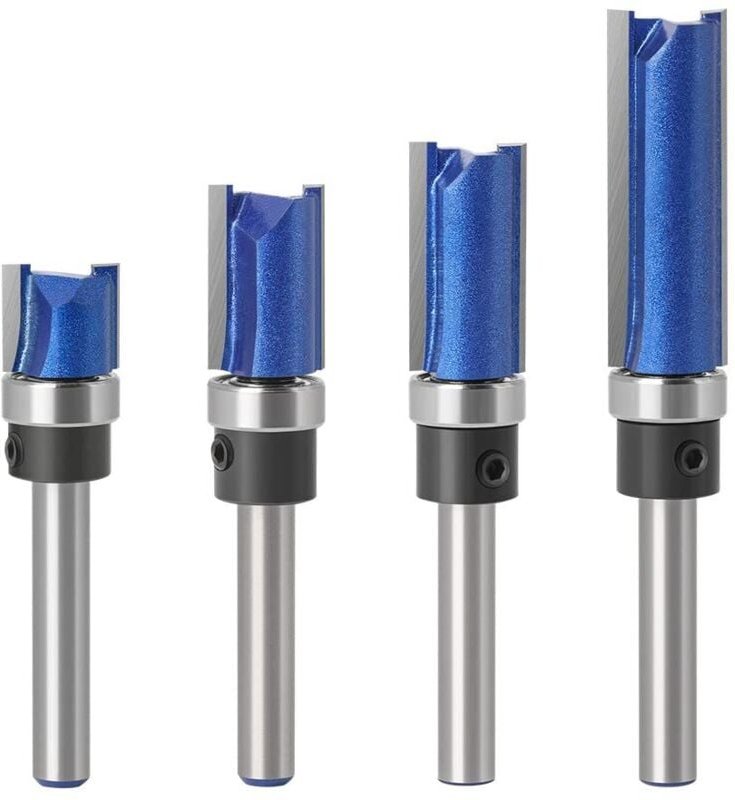 4 Bündigfräser)Set mit 4 Bündigfräsern mit 6-mm-Schaft – mit Starterring oben – Nutfräser für Holz - Ccykxa