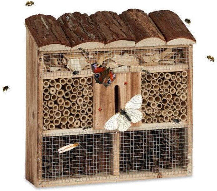 Hanging insect hotel bug house for wild bees or butterflies nest help for bugs