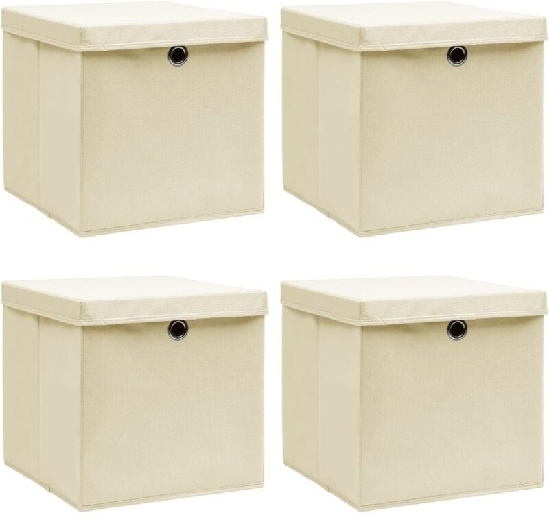 vidaXL Aufbewahrungsboxen mit Deckel 4 Stk. Creme 32x32x32 cm Stoff