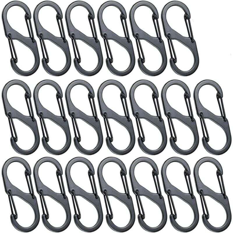 20 Mini-S-förmige Karabiner, Aluminiumlegierung, 8 Formen, robust, leicht, wasserdicht, Doppelschlaufe für Zuhause, Outd...