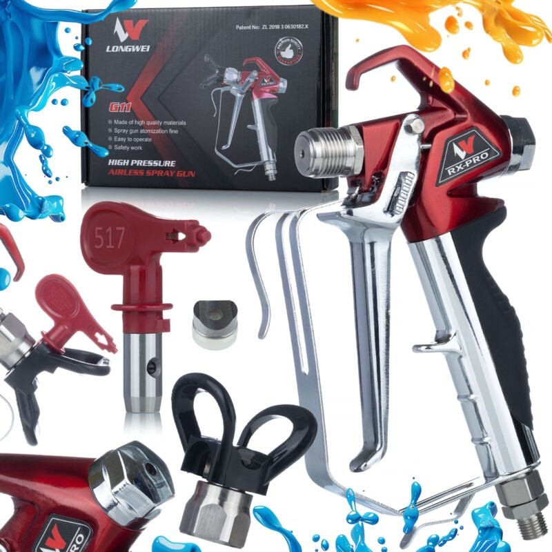 Rosfix Set Farbspritzpistole RX-PRO – 248 bar, 1/4" Anschluss, 7/8" Düsenaufnahme Mit Düse 517 & Düsenhalter Für Graco, ...