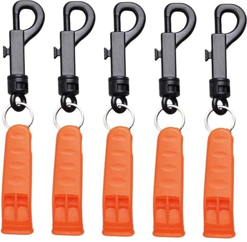 Shining House - 5 Stück Notfallpfeife Wanderpfeife Kajakzubehör Kajakpfeife Überlebenspfeife Erste-Hilfe-Pfeife mit Hake...