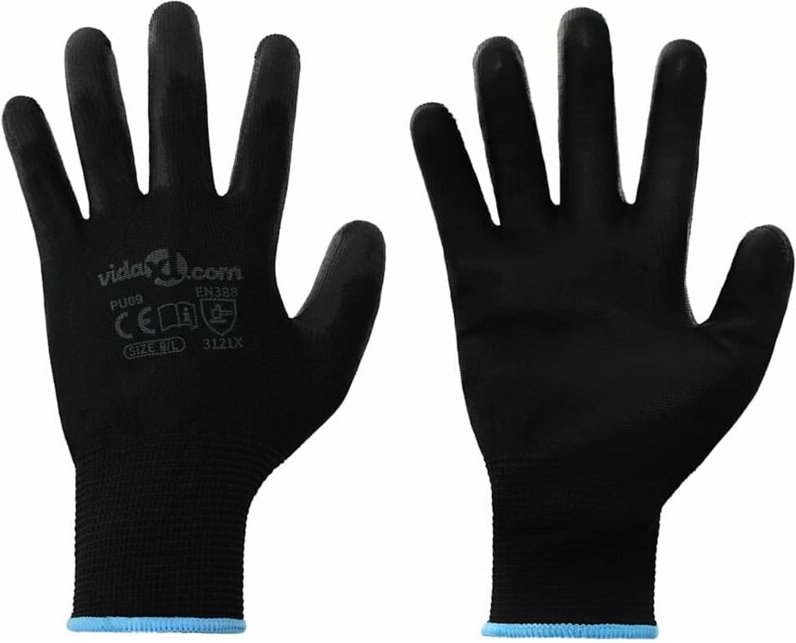 Arbeitshandschuhe 12 pcs Schwarz 9 / l Polyester vidaXL