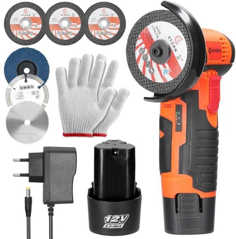 Geevorks Mini-Schleifgerät, 12 V, 19.500 U/min, 75 mm, bürstenlos, 2 Batterien