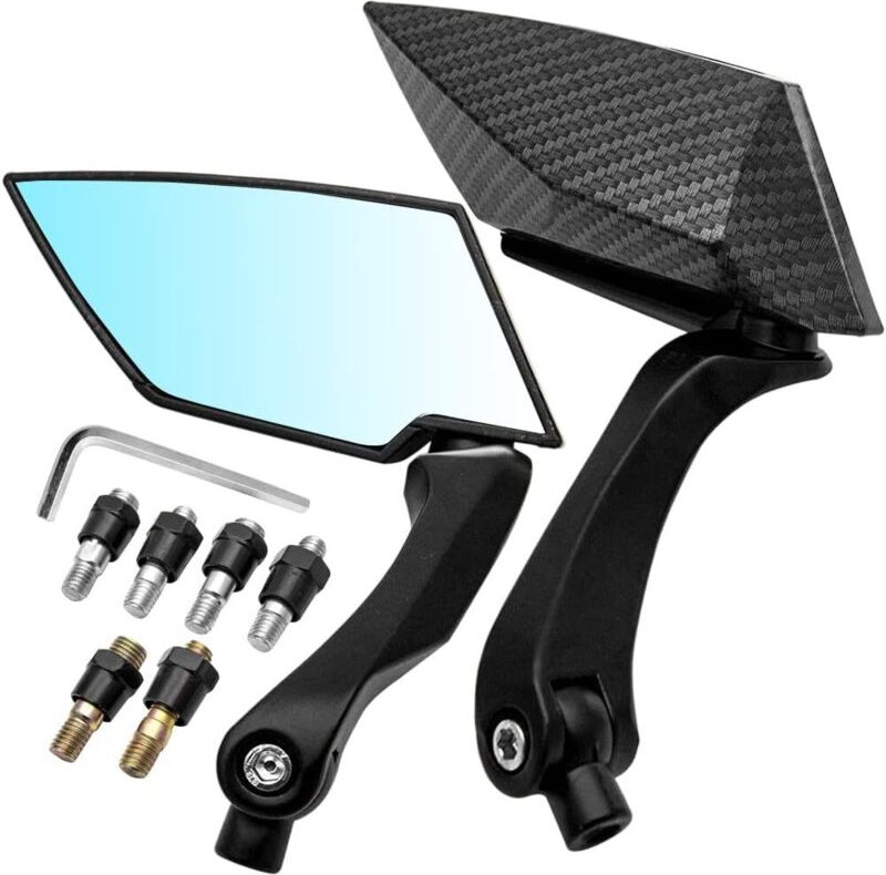 Motorrad-Lenkerspiegel (8 mm/10 mm), schwarz, kantig geschnitten, im Blade-Style, Carbon-Optik, passend für Honda, Yamah...