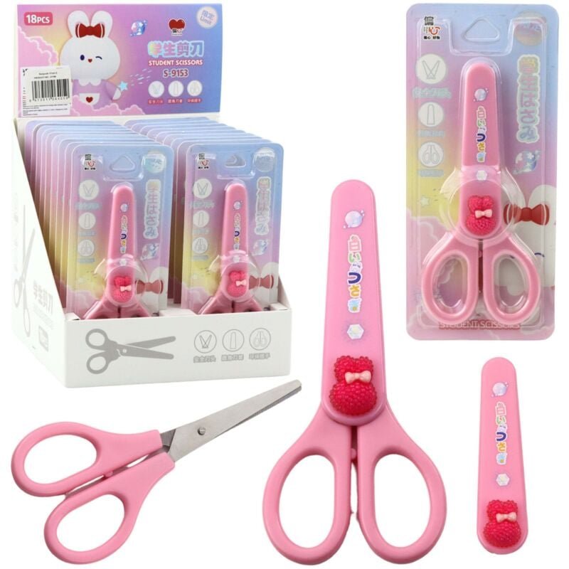School scissors with pink bunny cover 14cm