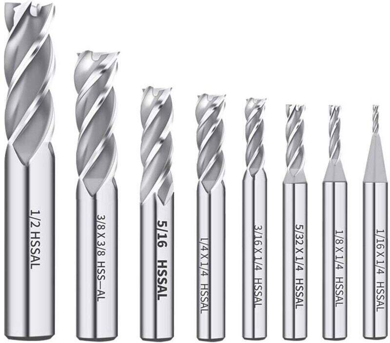 Lot De 8 Fraises HSS 4 Cannelures À Bout Droit Acier Rapide Taille 1/16 5/32 1/8 3/16 1/4 5/16 3/8 1/2 Pouces
