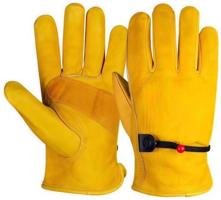 Arbeitshandschuhe aus Vollnarbenleder mit Stulpen, robuste Unisex-Gartenhandschuhe, geeignet für Terrasse, Landwirtschaf...