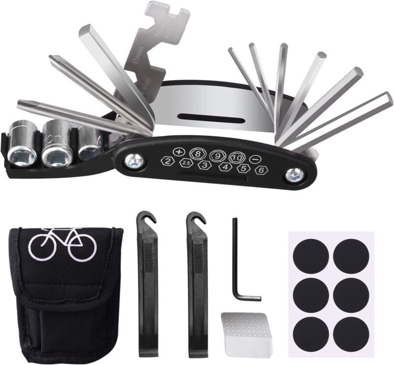 Aougo - Fahrrad-Werkzeugset, 16-in-1-Reparaturwerkzeug-Set für die Fahrradreparatur, Fahrradreifen-Reparaturset, Multifu...
