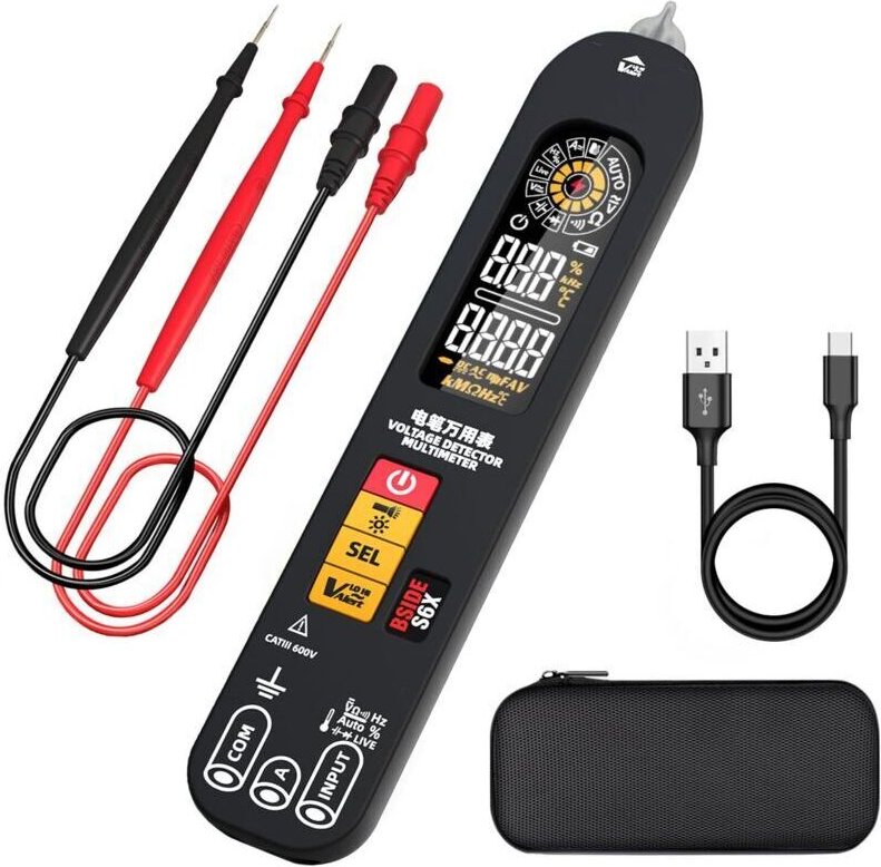 BSIDE S6X Wiederaufladbares digitales Stiftmultimeter mit Spannungsprüfer, Farbanzeige, automatischer Strom-, Spannungs-...