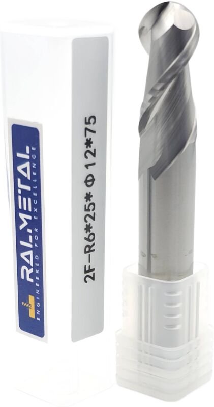 Kugelfräser für Aluminium, VHM, Fi12, R6 x 25 x 75 mm, 45 HRC