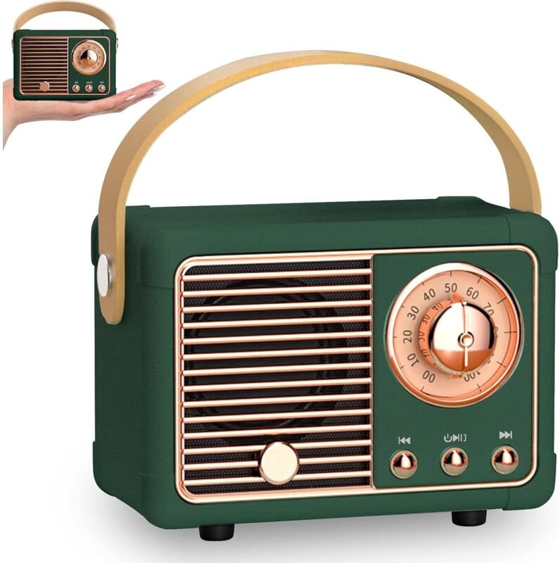 Mini-Retro-Bluetooth-Lautsprecher, tragbarer kabelloser Lautsprecher mit FM-Radio, wiederaufladbares Vintage-Radio, Blue...