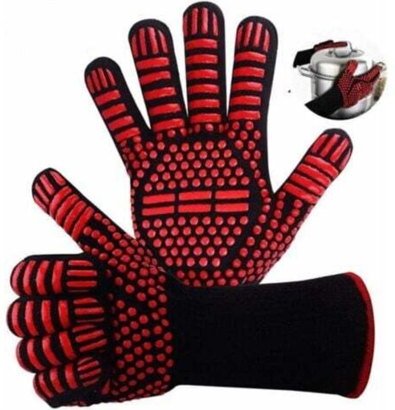 Roter Ofenhandschuh, Hitzebeständiger Handschuh, 800 °C Grillhandschuh, Hitzebeständiger Silikon-Ofenhandschuh, rutschfe...